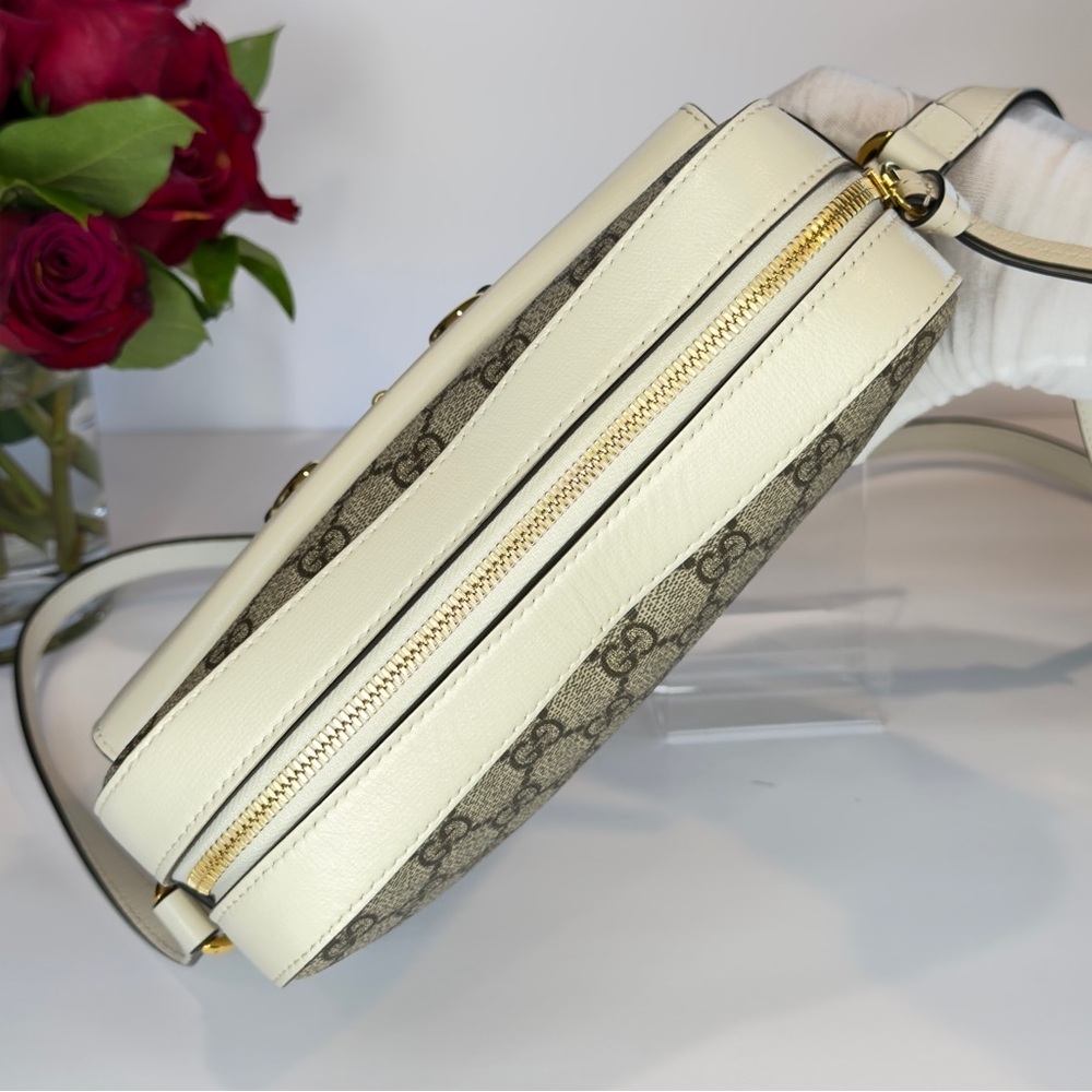 GUCCI Horsebit 1955 Ivory Brown GG Supreme Leather Crossbody Shoulder Bag + COA - Picture 10 of 13